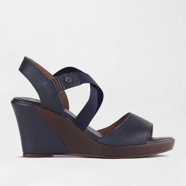 Luxurious and opulent women's shoe optionsCrossover Wedge Sandal in Navy - 12288
