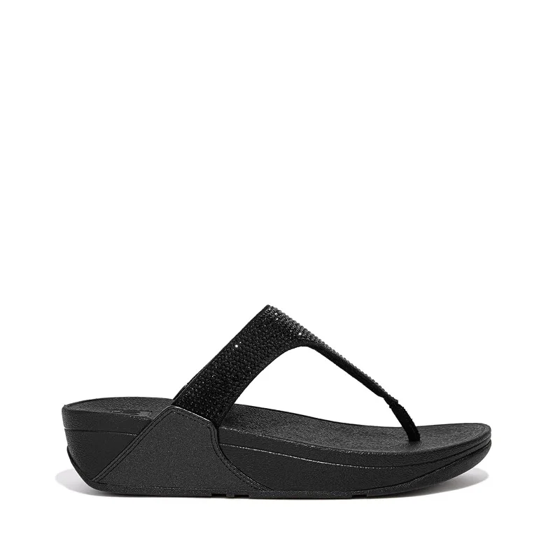 Comfortable and supportive women's shoes for all-day wearFitFlop EJ8090-030 LULU Crystal Embellished Toe-Post Sandals All Black Comfortable and supportive women's shoes for all-day wearFitFlop EJ8090-030 LULU Crystal Embellished Toe-Post Sandals All Black