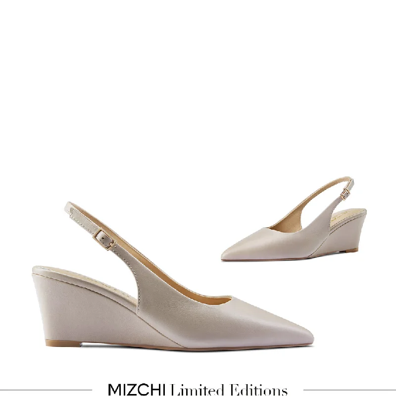 Durable and reliable women's shoes*ELLIOT - beige leather slingback wedge