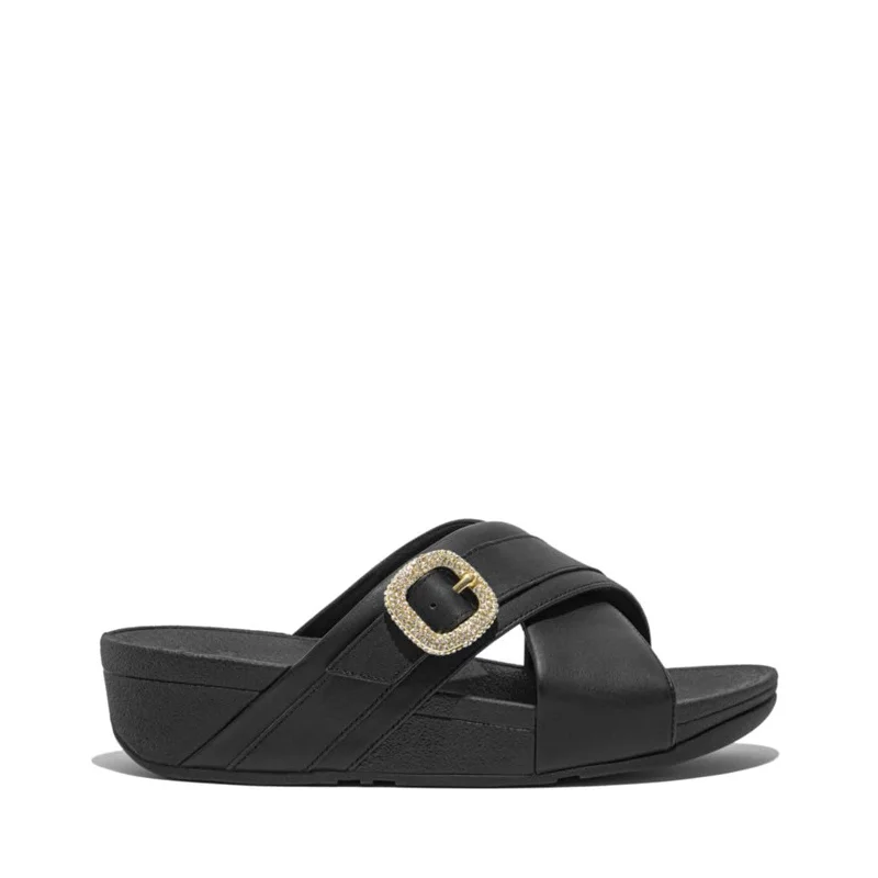 Stylish and affordable women's shoesFitFlop Women's Lulu Crystal-Buckle Leather Cross Slides Wedge Sandal, Black Stylish and affordable women's shoesFitFlop Women's Lulu Crystal-Buckle Leather Cross Slides Wedge Sandal, Black
