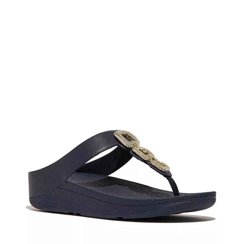Durable and stylish women's shoes for active lifestylesFitFlop Women's Fino Crystal-Chain Leather Toe-Post Sandals Wedge, Midnight Navy Durable and stylish women's shoes for active lifestylesFitFlop Women's Fino Crystal-Chain Leather Toe-Post Sandals Wedge, Midnight Navy