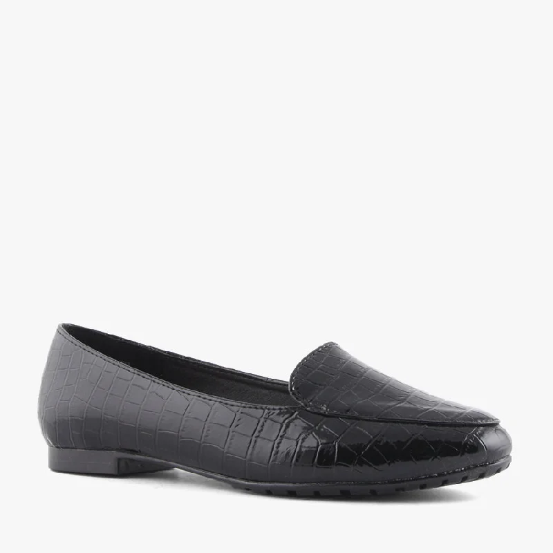 Stylish and comfortable women's shoes for long flightsJERMAINE BLACK CROC PATENT
