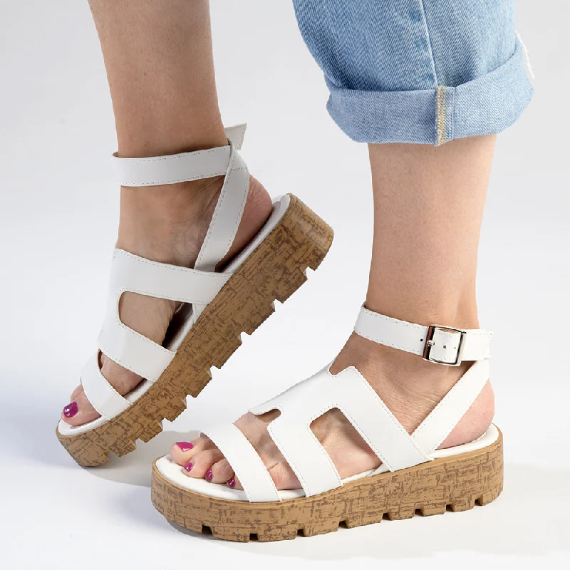 Stylish and supportive women's shoes for high archesMadison Jeanmarie H Bar Cork Wedge - White Stylish and supportive women's shoes for high archesMadison Jeanmarie H Bar Cork Wedge - White