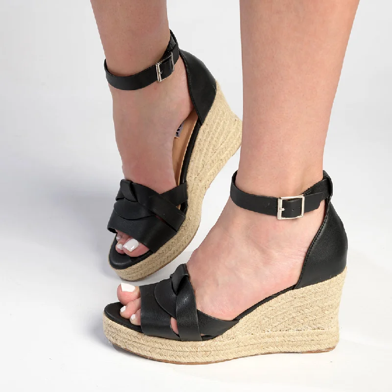 Elegant and classic women's shoes for bridal partiesMadison Landry Closed Back Espadrille Wedge Sandal - Black Elegant and classic women's shoes for bridal partiesMadison Landry Closed Back Espadrille Wedge Sandal - Black