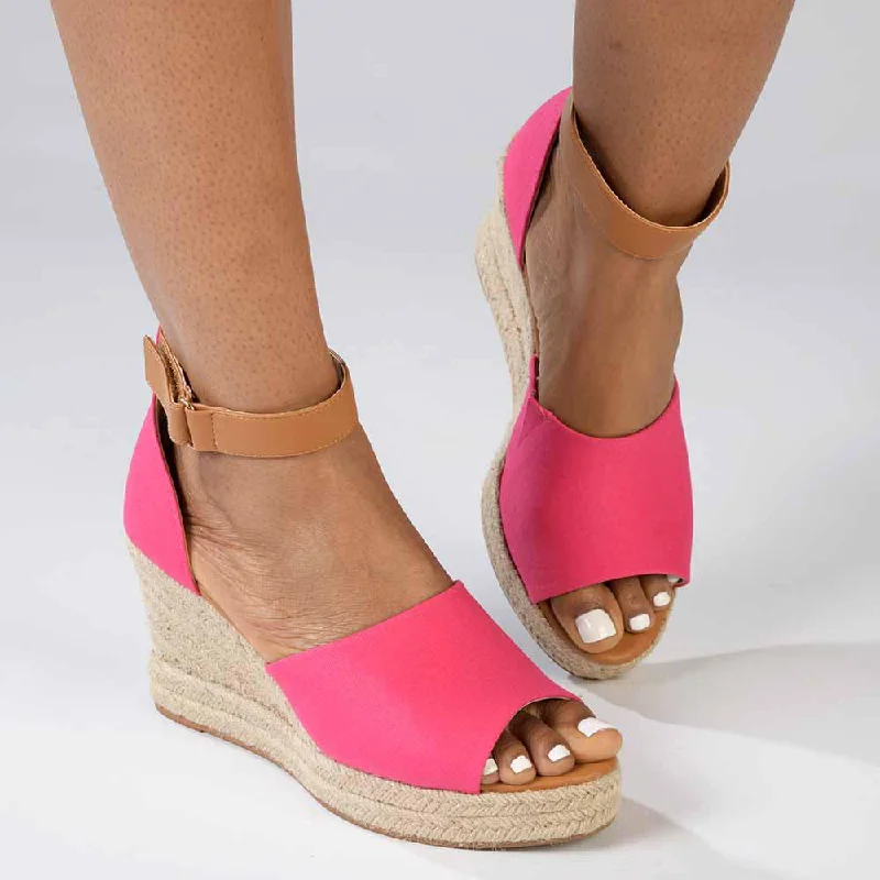 Elegant and sophisticated women's shoes for mature womenMadison Laura Closed Back Espadrille Wedge Sandal - Fuschia / Tan Elegant and sophisticated women's shoes for mature womenMadison Laura Closed Back Espadrille Wedge Sandal - Fuschia / Tan