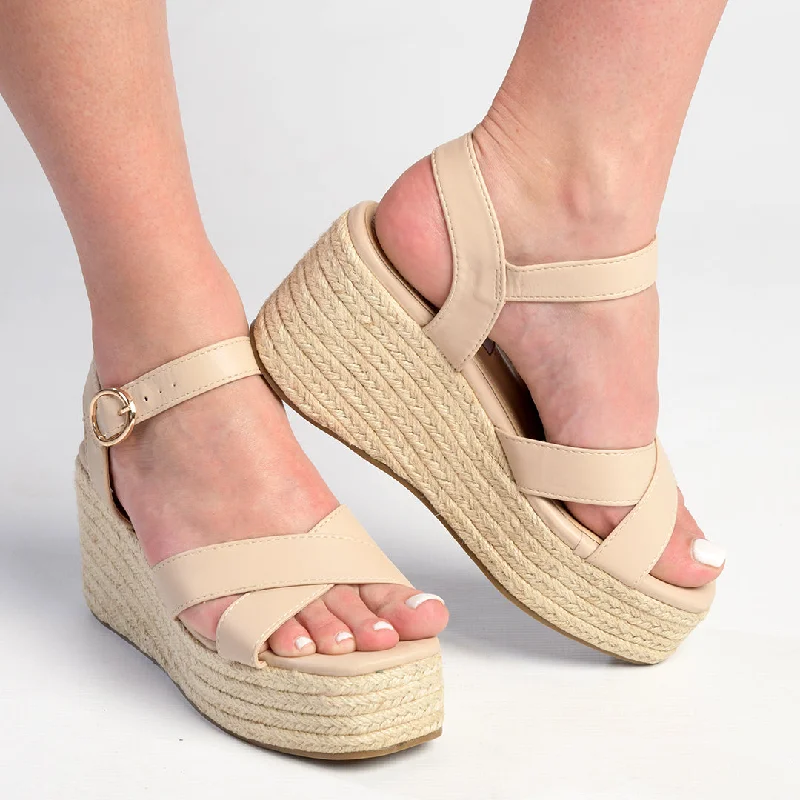 Classy and elegant women's shoes for formal eventsMadison Libby Espadrille Wedge Sandal - Nude Classy and elegant women's shoes for formal eventsMadison Libby Espadrille Wedge Sandal - Nude