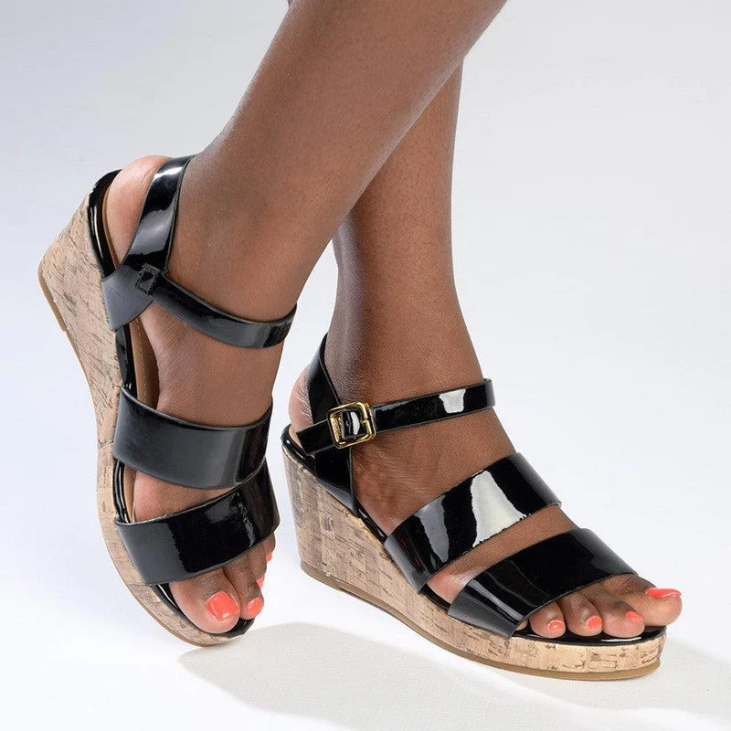 Timeless classic women's shoe designsMadison Pauline Cork Wedge Sandal - Black