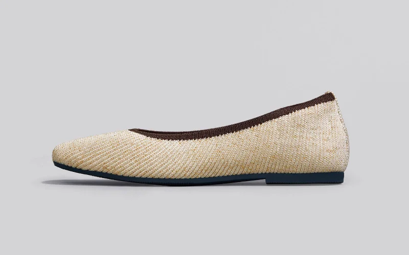 Feminine and romantic women's shoe designsMetallic Square Flats : Ivory-Gold