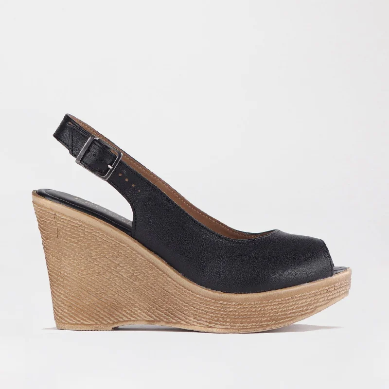 Stylish and elegant women's shoes for weddingsPeep Toe Slingback Wedge Sandals in Black - 12819