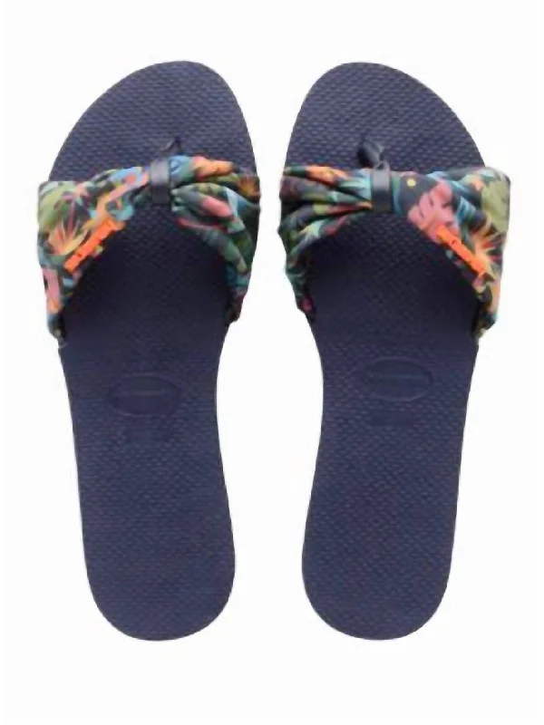 Elegant and classic women's shoes for bridal partiesTropical Print Strap Flip Flop In Navy