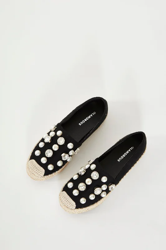 Chic and stylish women's shoes for summerGlamorous Black Embellished Flat Espadrille Shoes Chic and stylish women's shoes for summerGlamorous Black Embellished Flat Espadrille Shoes