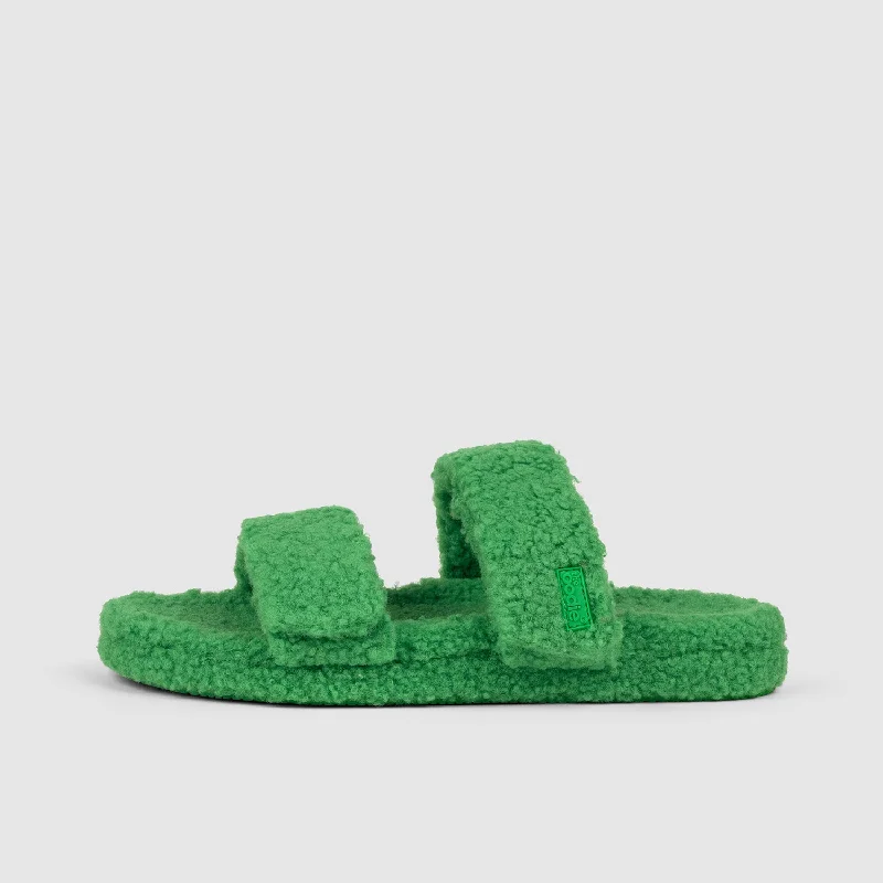 Fashion-forward and trendy women's shoe stylesGreen Two Strap Sherpa Slide
