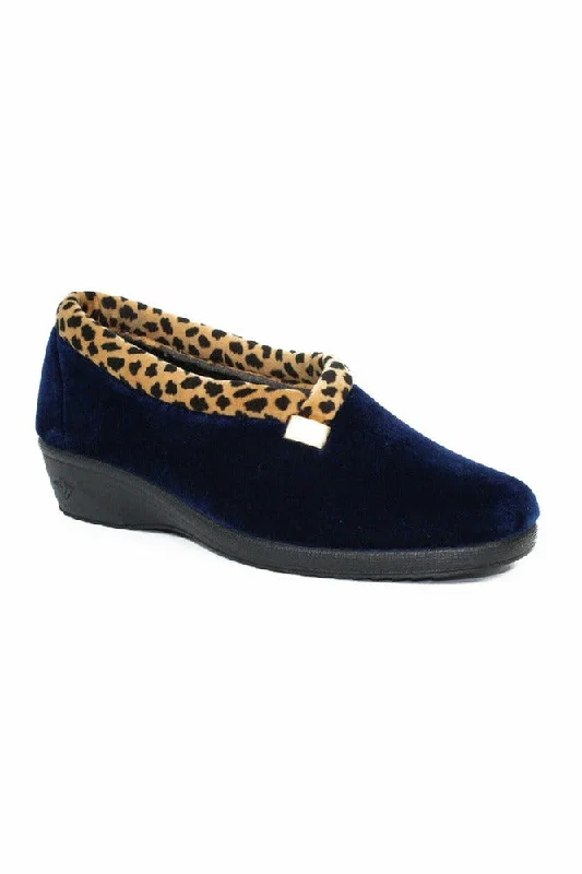 Fashion-forward and trendy women's shoe stylesLunar Paloma Navy Ocelot Trim Slipper KLA005 Fashion-forward and trendy women's shoe stylesLunar Paloma Navy Ocelot Trim Slipper KLA005