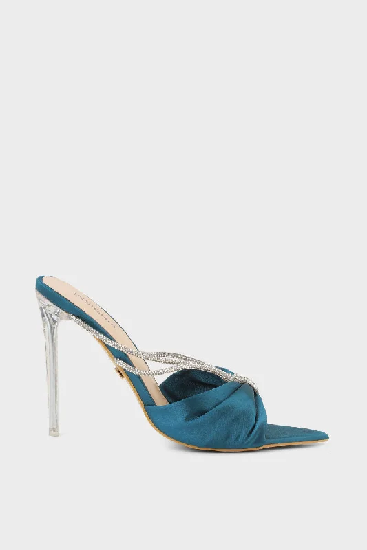 Elegant and sophisticated women's shoes for mature womenParty Wear Slip On I29302-Teal Blue