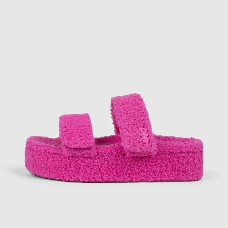 Comfortable yet fashionable women's shoesPink Two Strap Sherpa Platform