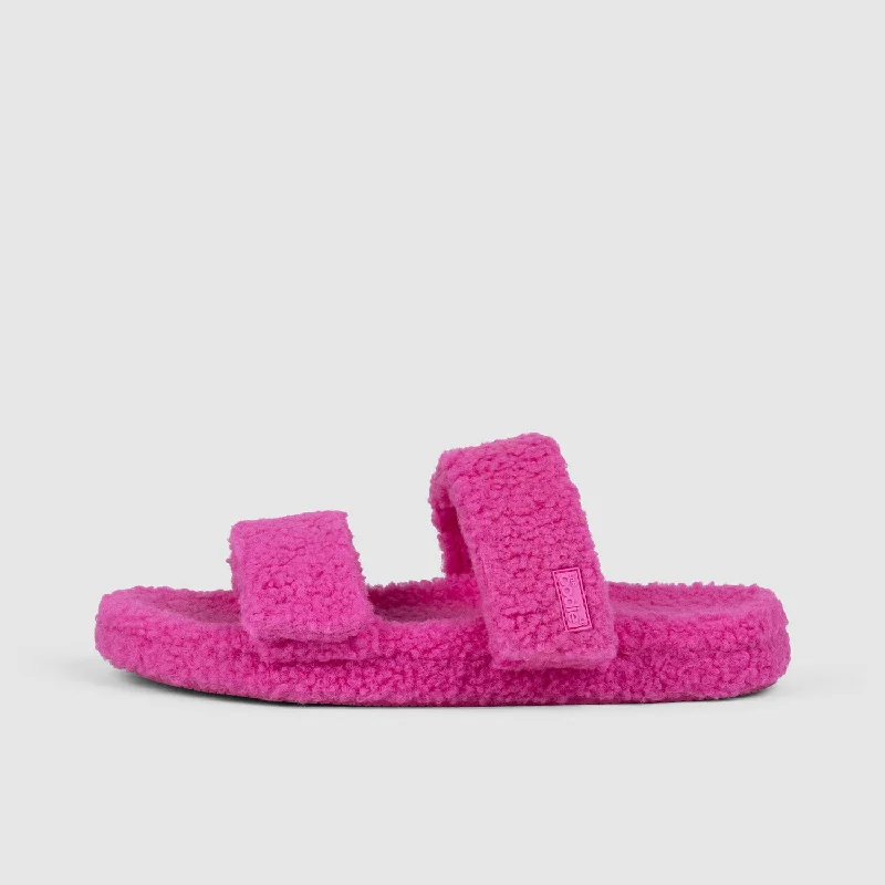 Versatile and stylish women's shoes for everyday chicPink Two Strap Sherpa Slide