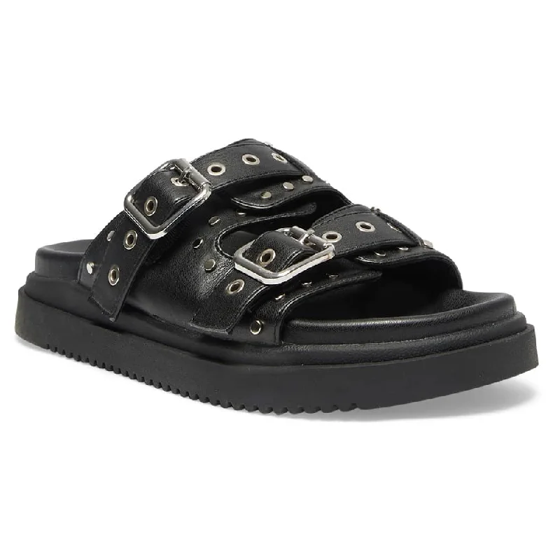 Stylish and supportive women's shoes for plantar fasciitisZora Sandal in Black Smooth