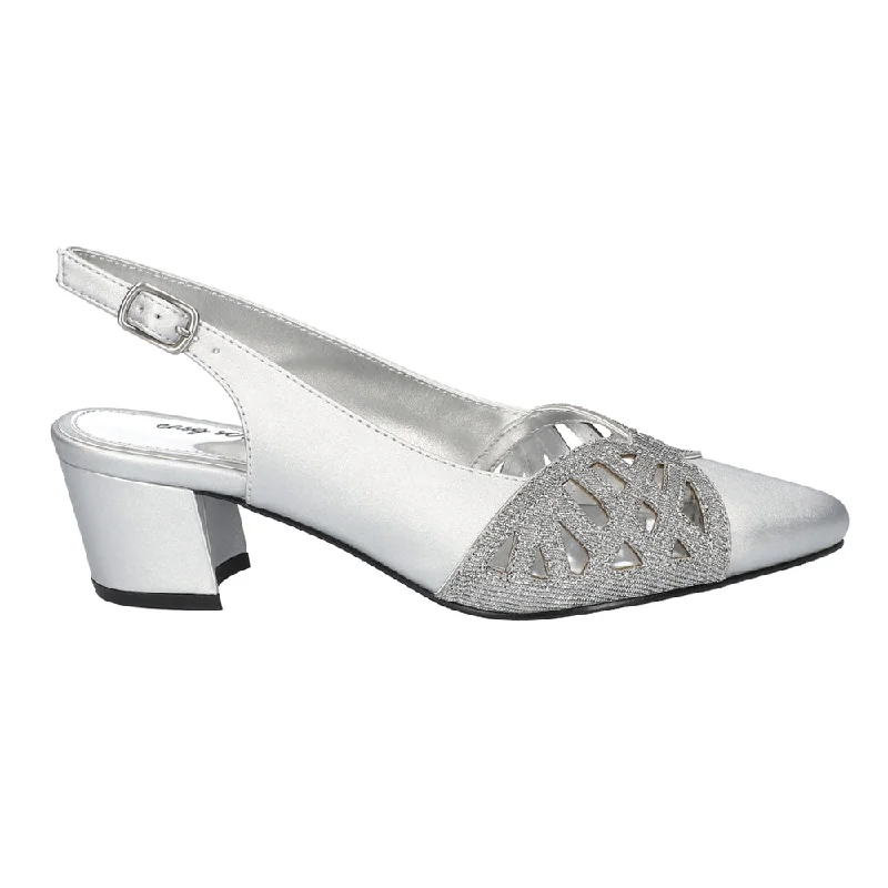 Timeless and elegant women's shoe classicsBizzy Metallic Cut-Outs Sling Back Wedding Block Heel Pointed Toe Pumps