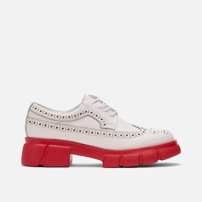 Classy and elegant women's shoes for formal eventsMs. Alexander White/Red Leather Lug Wingtip Derby