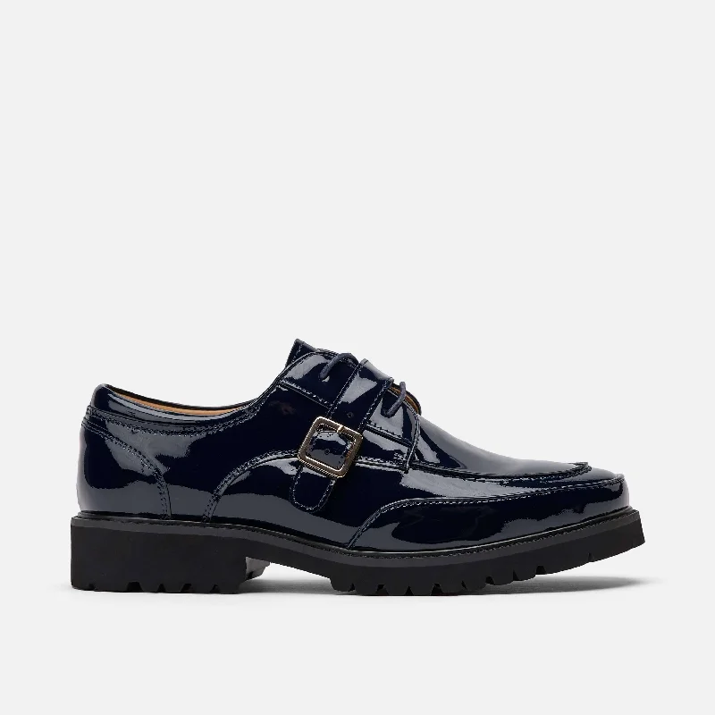 Feminine and romantic women's shoe designsMs. Atlas Navy Patent Leather Lug Derby