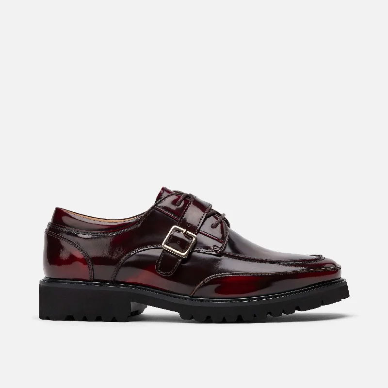 Elegant and sophisticated women's shoe stylesMs. Atlas Burgundy Patent Leather Lug Derby