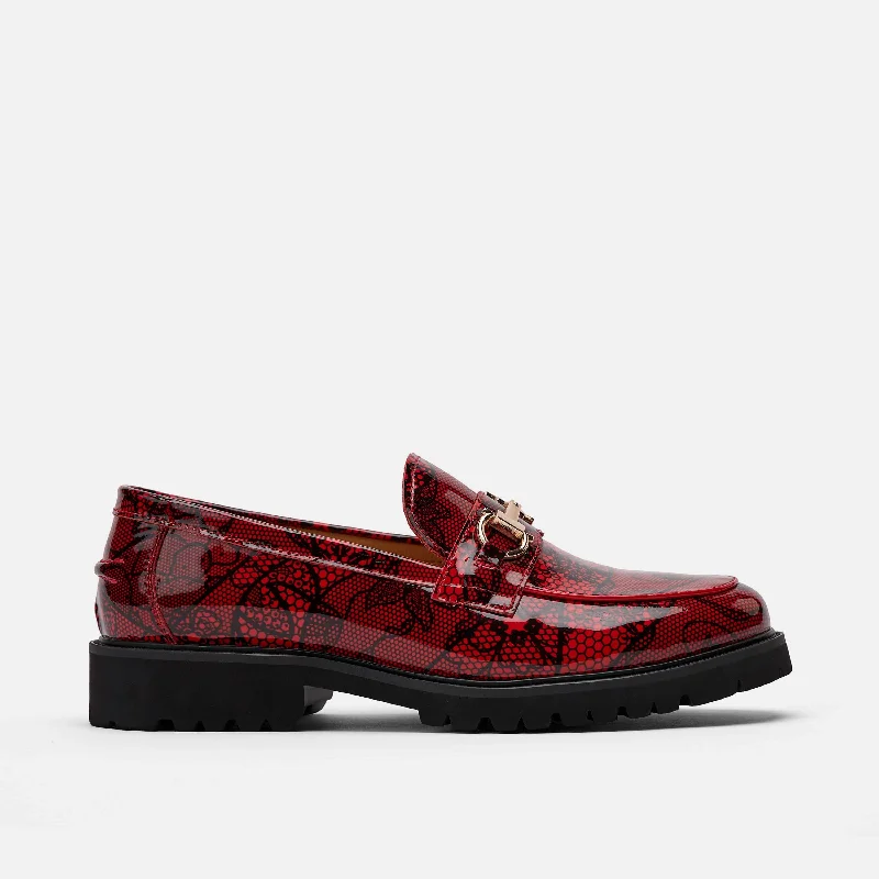 Stylish and supportive women's shoes for plantar fasciitisMs. Boulevard Red Patent Leather Bit Loafers
