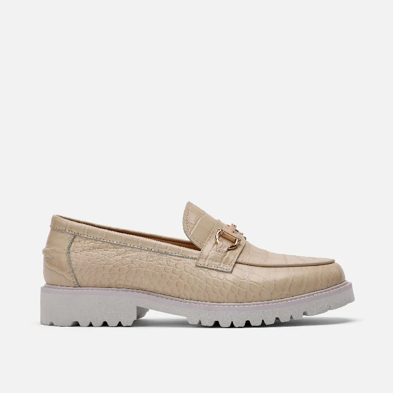 Bold and unique women's shoes for fashion-forward individualsMs. Boulevard Beige Croc Leather Bit Loafers
