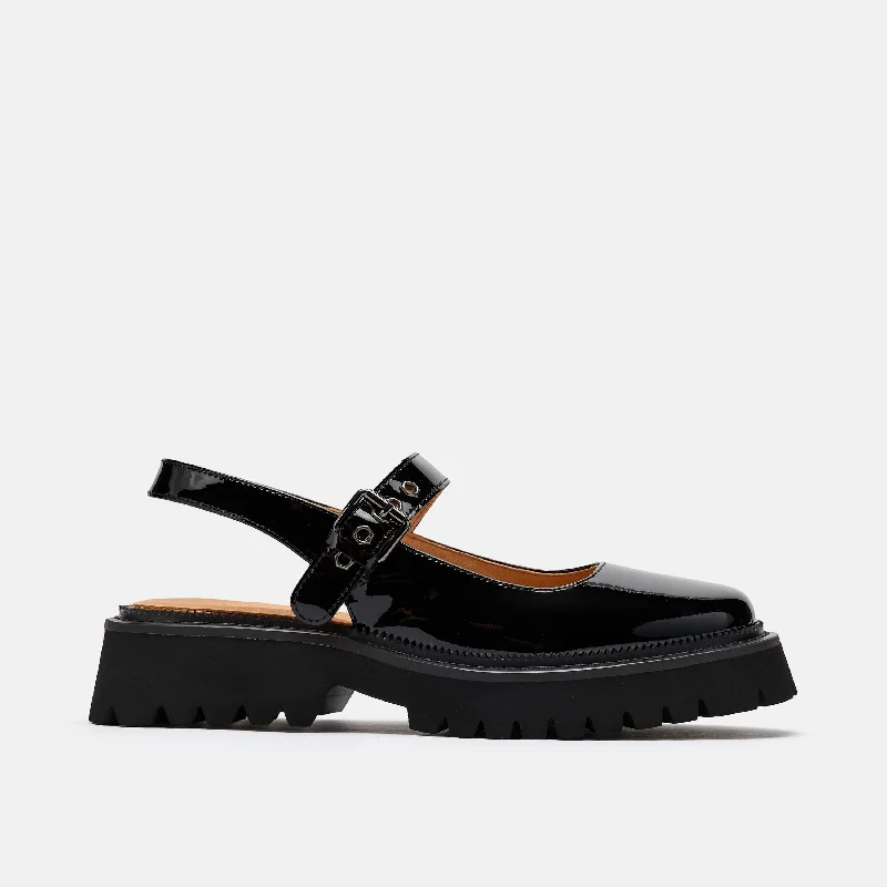 Comfy and cozy women's shoes for loungingLuna Black Leather Mary Jane Lug Slingbacks