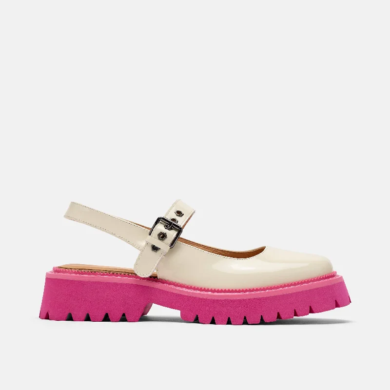 Exotic and bold women's shoe designsLuna Cream/Pink Leather Mary Jane Lug Slingbacks