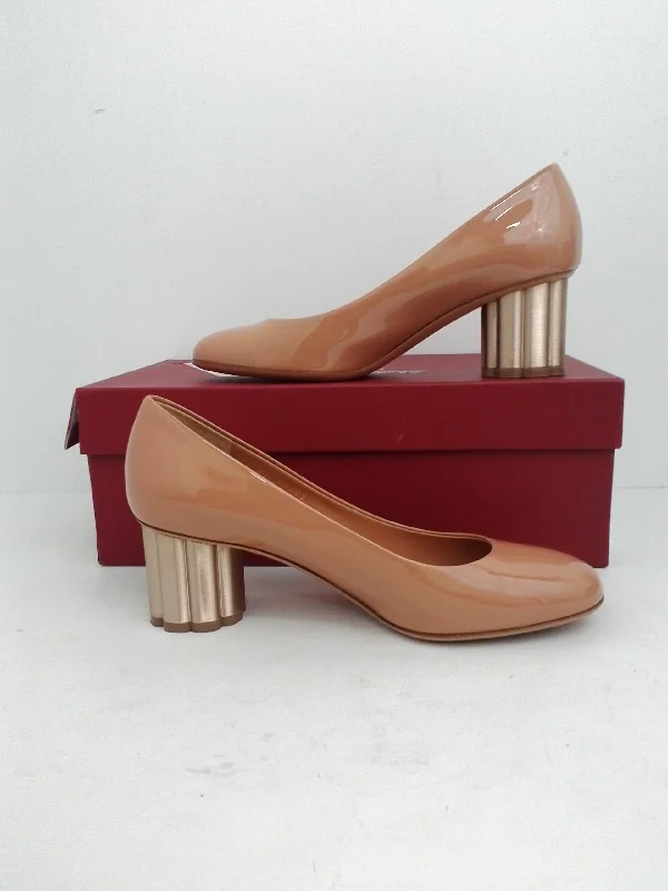 Bold and statement-making women's shoes for the bold and beautifulSalvatore Ferragamo Women's Lucca 55 Patent Cylinder-Heel Pump, Nude Size 7 M